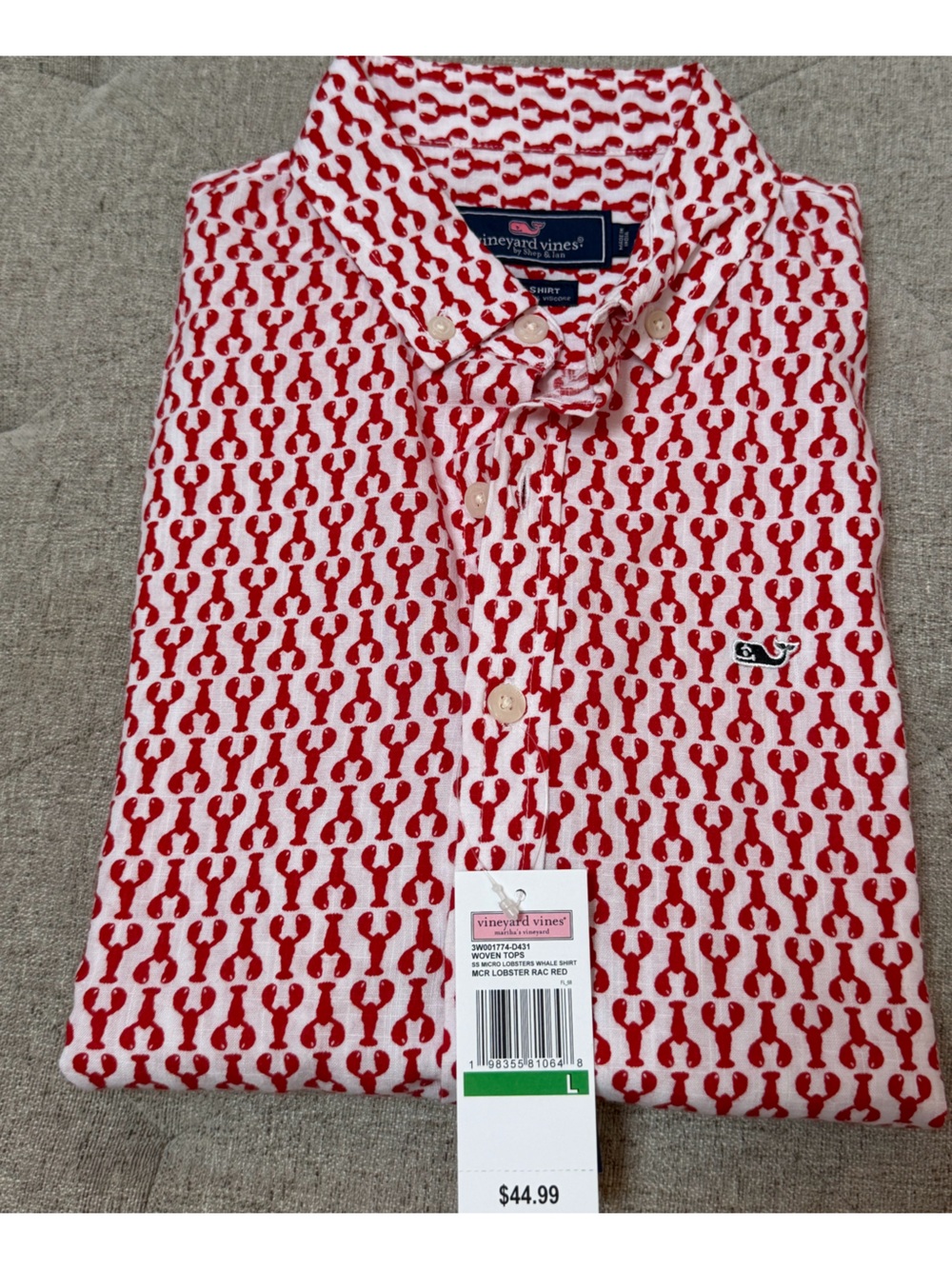 NWT VINEYARD VINES BOYS SHORT SLEEVE BUTTON DOWN LOBSTERS SHIRT SIZE L